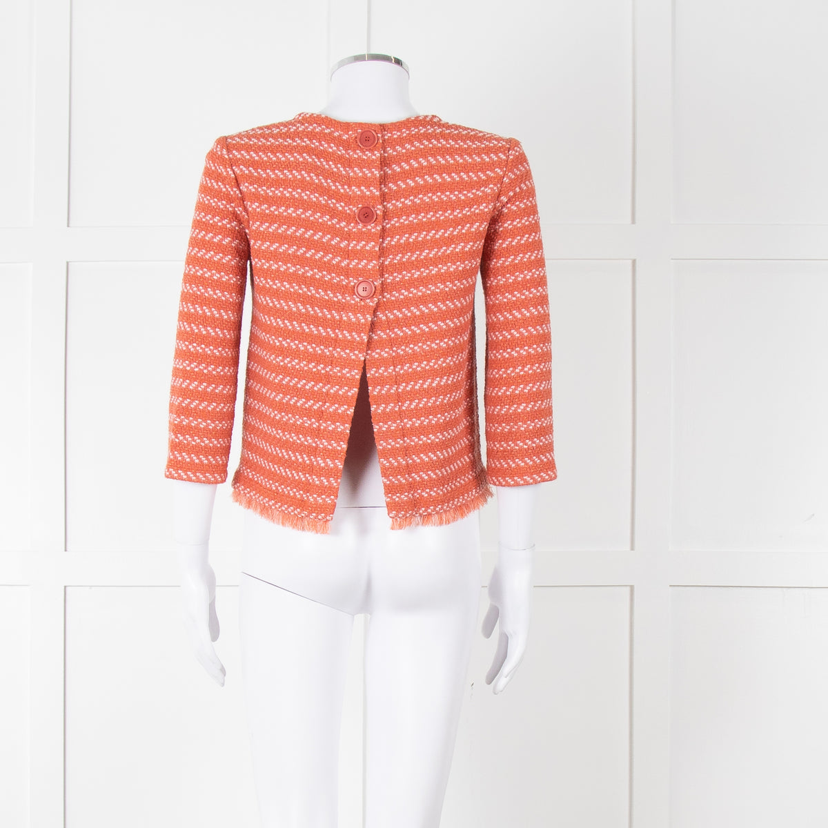 Maje Orange Cream Woven Back Button Fringe Top
