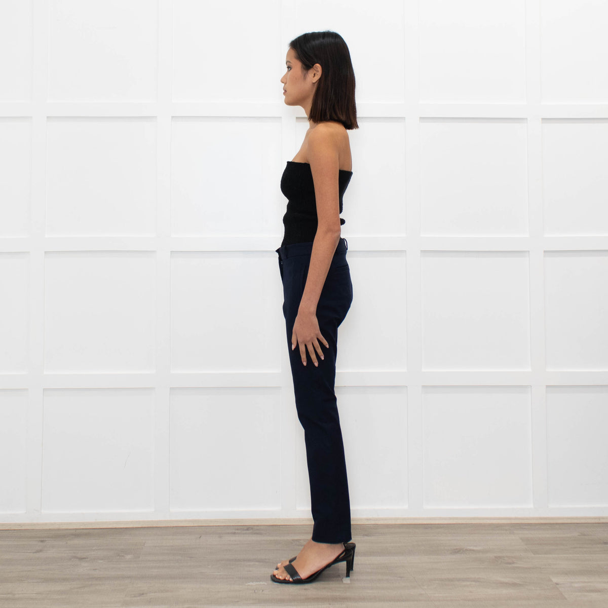 Joseph Navy Slim Leg Cotton Blend Trousers