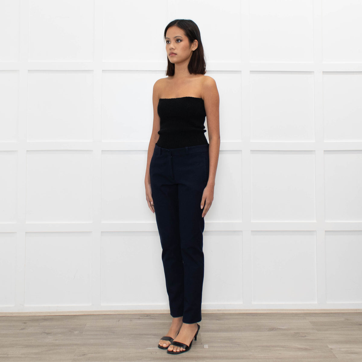 Joseph Navy Slim Leg Cotton Blend Trousers