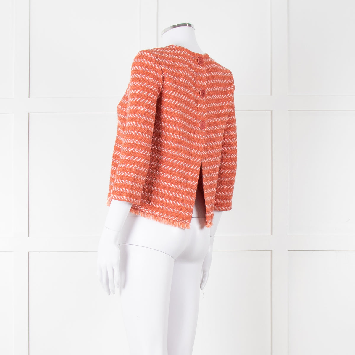 Maje Orange Cream Woven Back Button Fringe Top