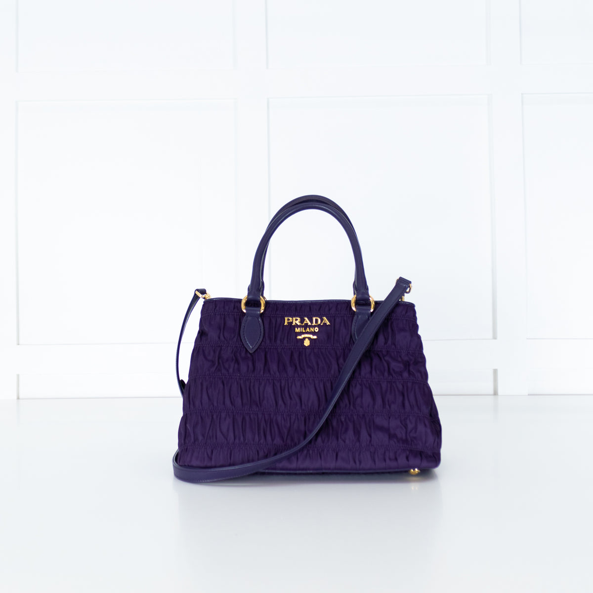 Prada Purple Nylon Gaufre Handbag with Long Strap