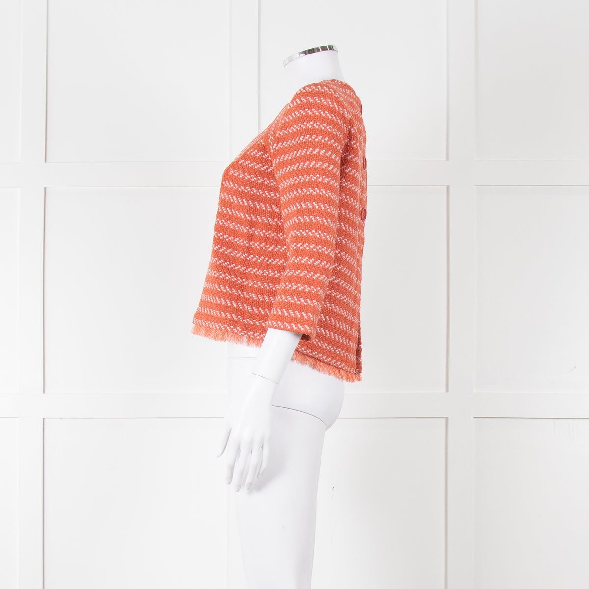 Maje Orange Cream Woven Back Button Fringe Top