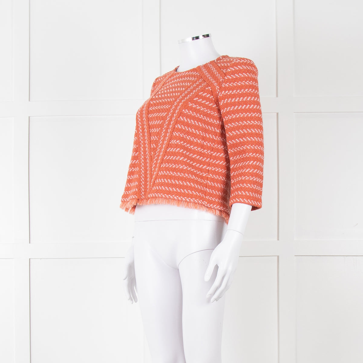Maje Orange Cream Woven Back Button Fringe Top