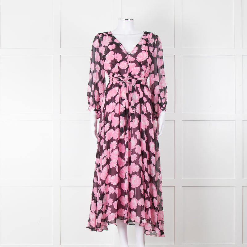 Scanlan Theodore Silk Black  & Pink Floral Maxi Dress
