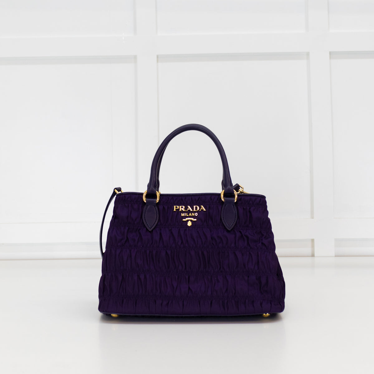 Prada Purple Nylon Gaufre Handbag with Long Strap