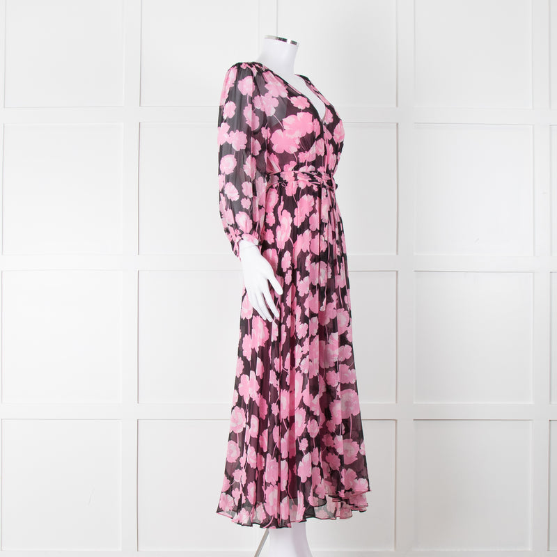 Scanlan Theodore Silk Black  & Pink Floral Maxi Dress