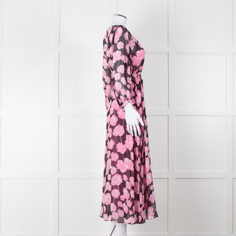 Scanlan Theodore Silk Black  & Pink Floral Maxi Dress