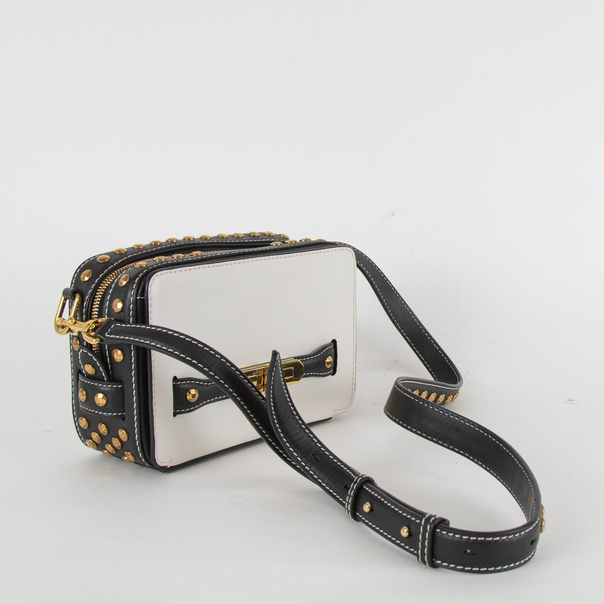 Alexander McQueen Black and White Myth Lock Camera Bag