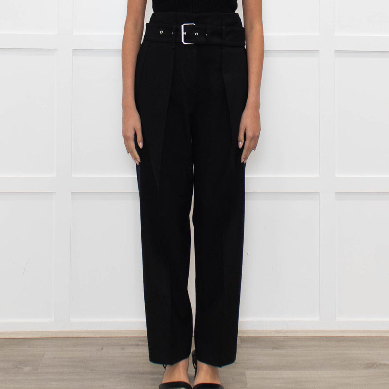 Iro Black Wool High Waisted Belted Trousers