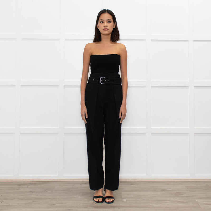 Iro Black Wool High Waisted Belted Trousers