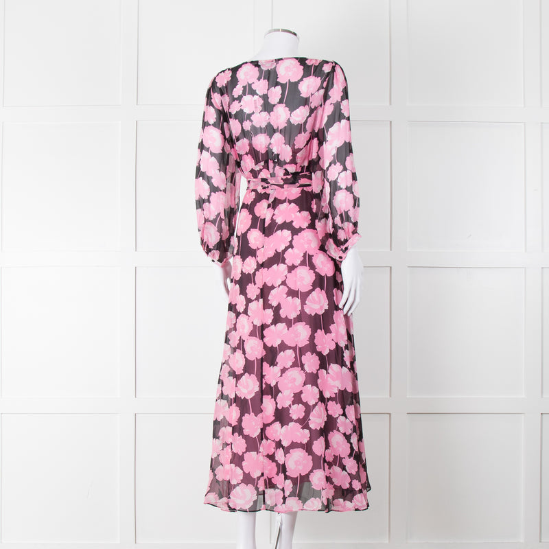 Scanlan Theodore Silk Black  & Pink Floral Maxi Dress