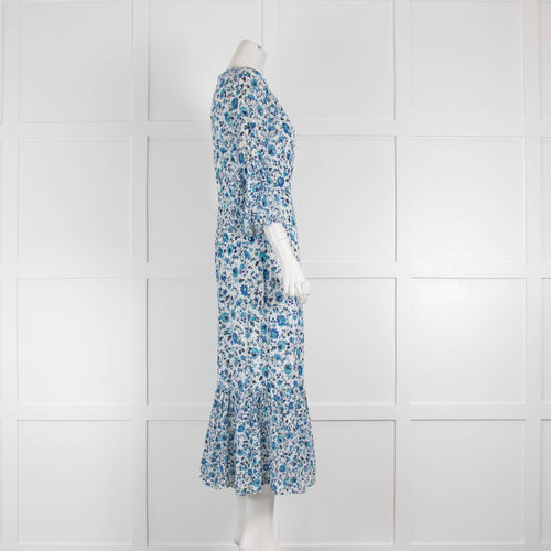 Beulah Blue Floral Broderie Anglaise Print Maxi Dress