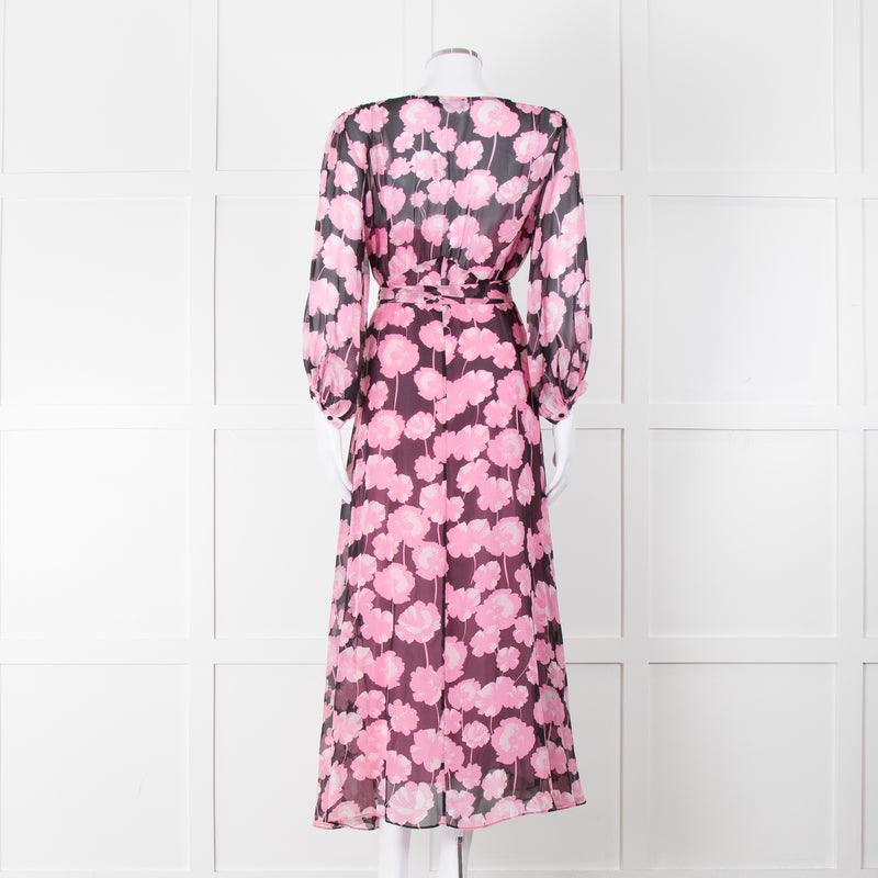 Scanlan Theodore Silk Black  & Pink Floral Maxi Dress