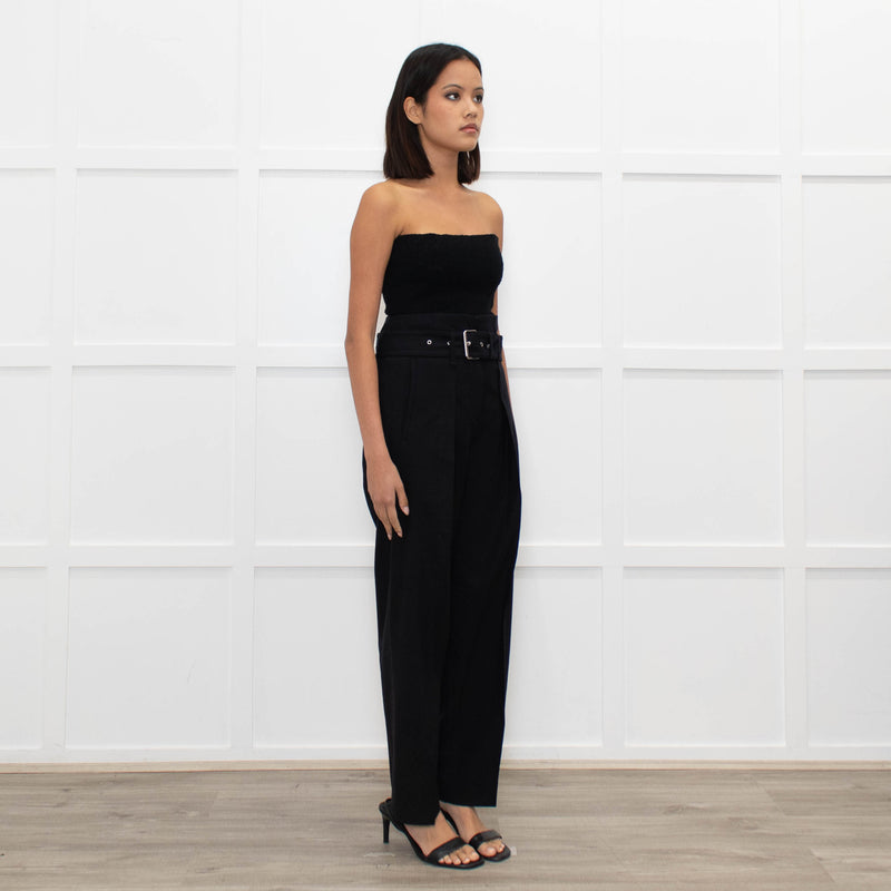 Iro Black Wool High Waisted Belted Trousers