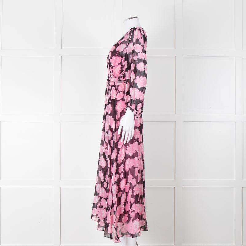 Scanlan Theodore Silk Black  & Pink Floral Maxi Dress