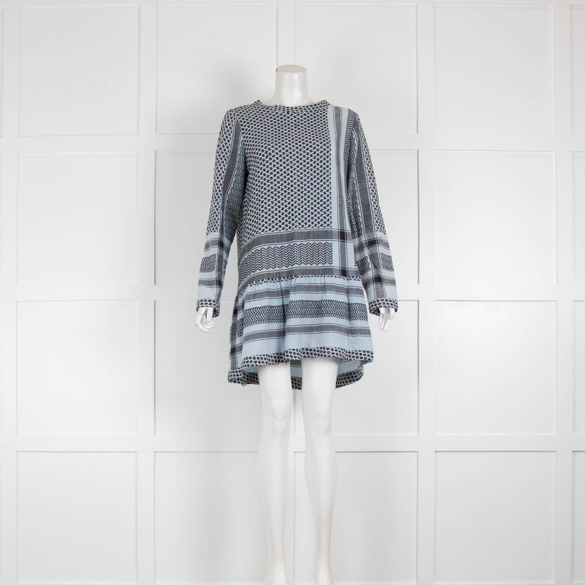 Cecile Copenhagen Blue  Cotton Jacquard Long Sleeve Mini Dress
