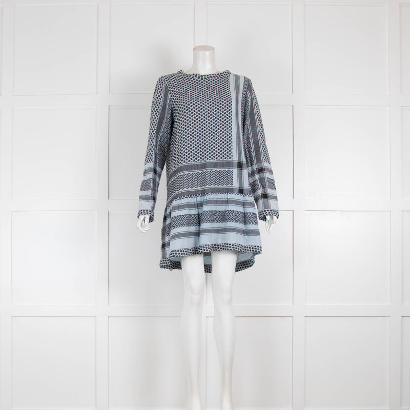 Cecile Copenhagen Blue  Cotton Jacquard Long Sleeve Mini Dress