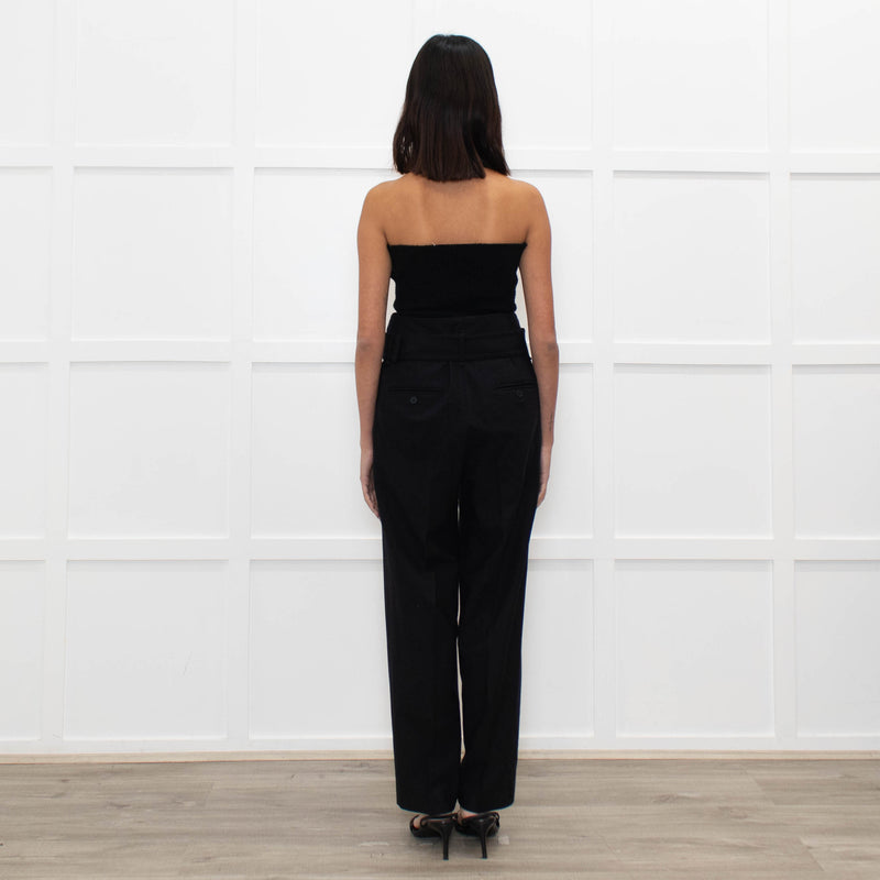 Iro Black Wool High Waisted Belted Trousers