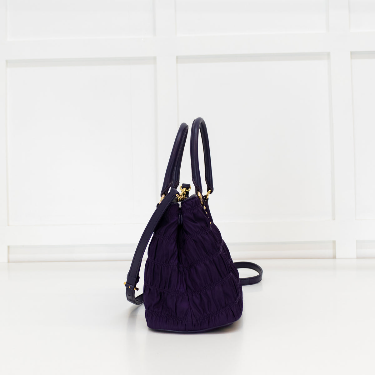 Prada Purple Nylon Gaufre Handbag with Long Strap
