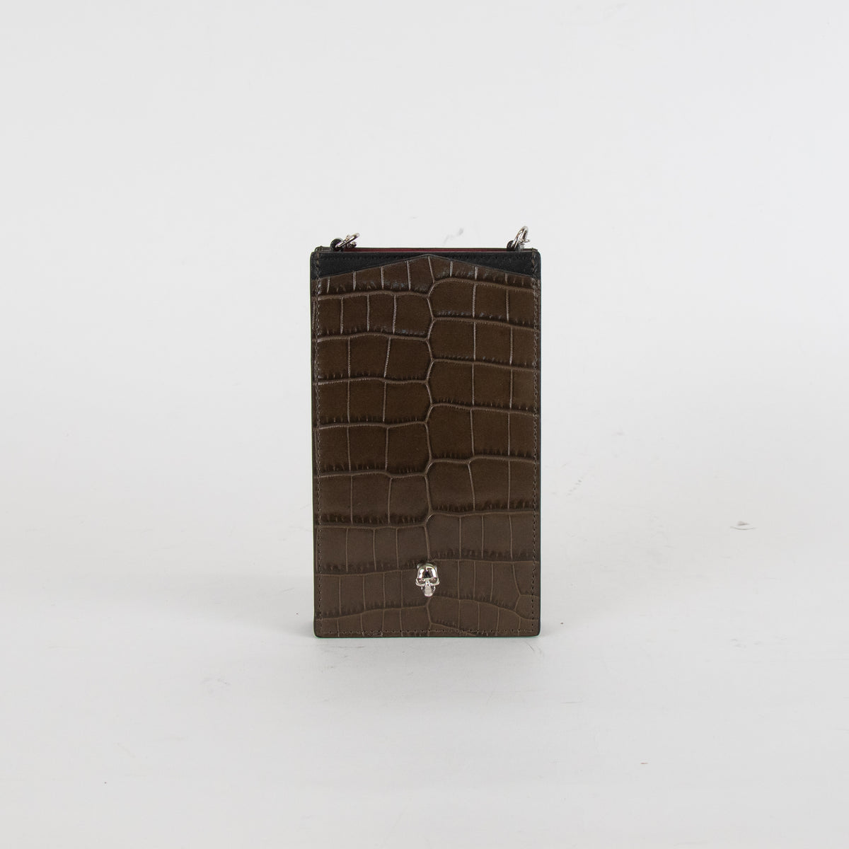 Alexander McQueen Khaki Phone Case with Silver Long Chain