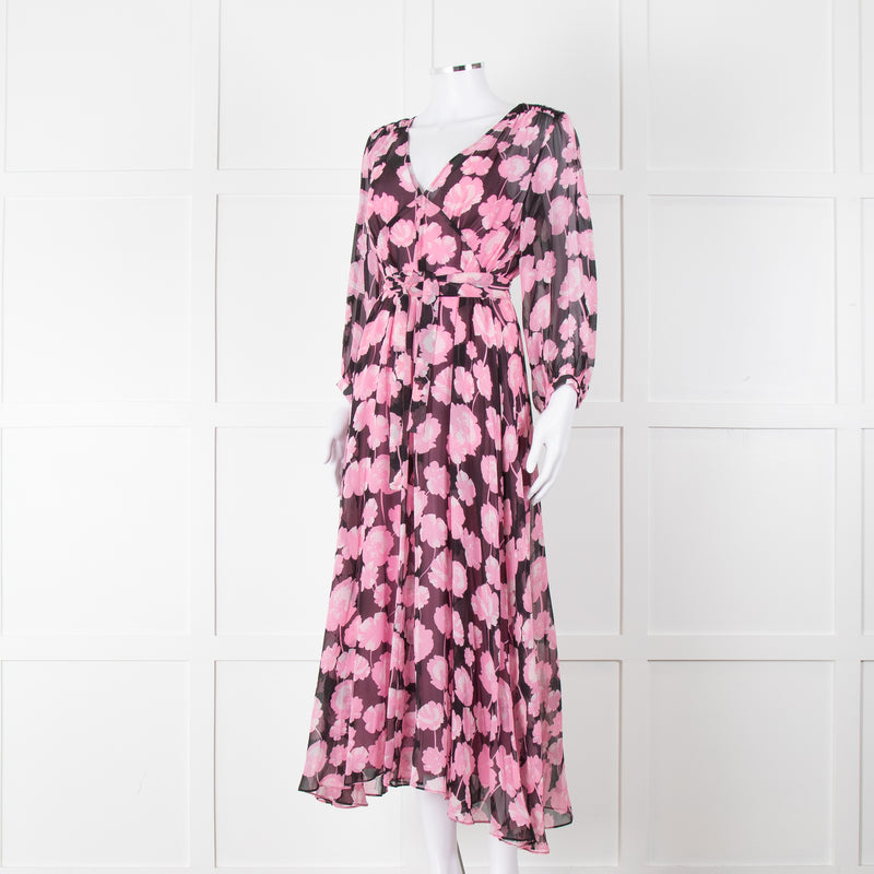 Scanlan Theodore Silk Black  & Pink Floral Maxi Dress