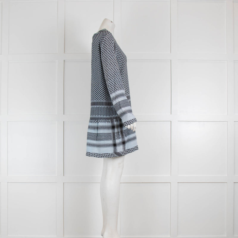Cecile Copenhagen Blue  Cotton Jacquard Long Sleeve Mini Dress