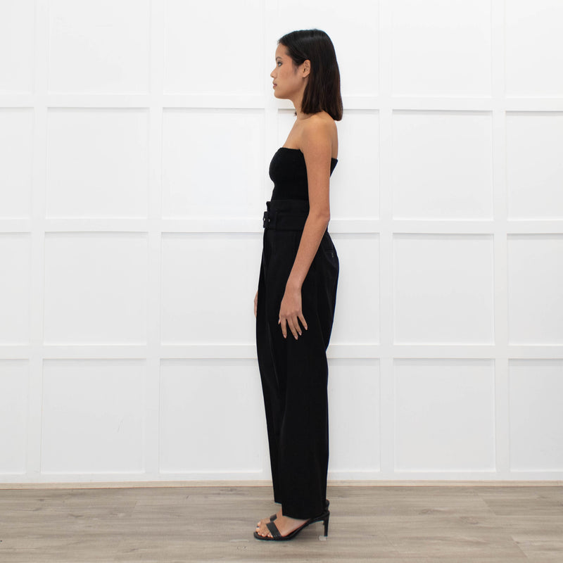 Iro Black Wool High Waisted Belted Trousers