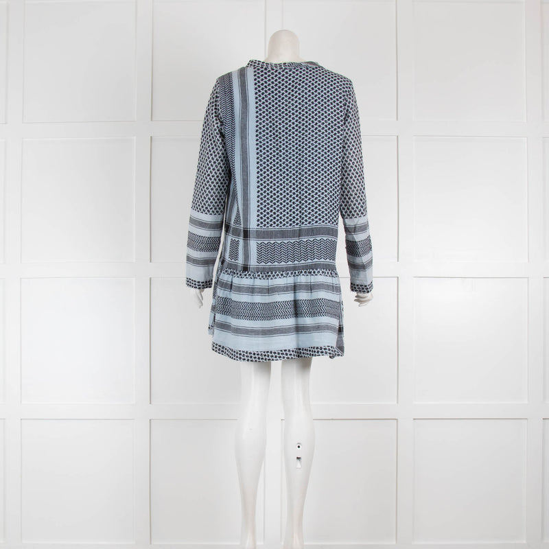 Cecile Copenhagen Blue  Cotton Jacquard Long Sleeve Mini Dress