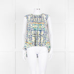 Peter Pilotto Cream Blue Yellow Floral Print Silk Sleeveless Top