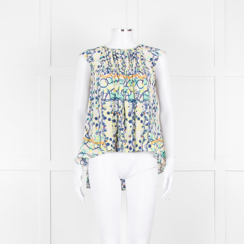 Peter Pilotto Cream Blue Yellow Floral Print Silk Sleeveless Top