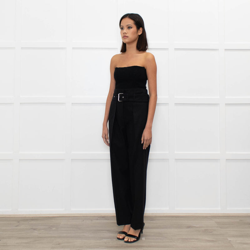 Iro Black Wool High Waisted Belted Trousers