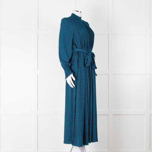 Me + Em Navy & Turquoise Zip Front Dress With Tie