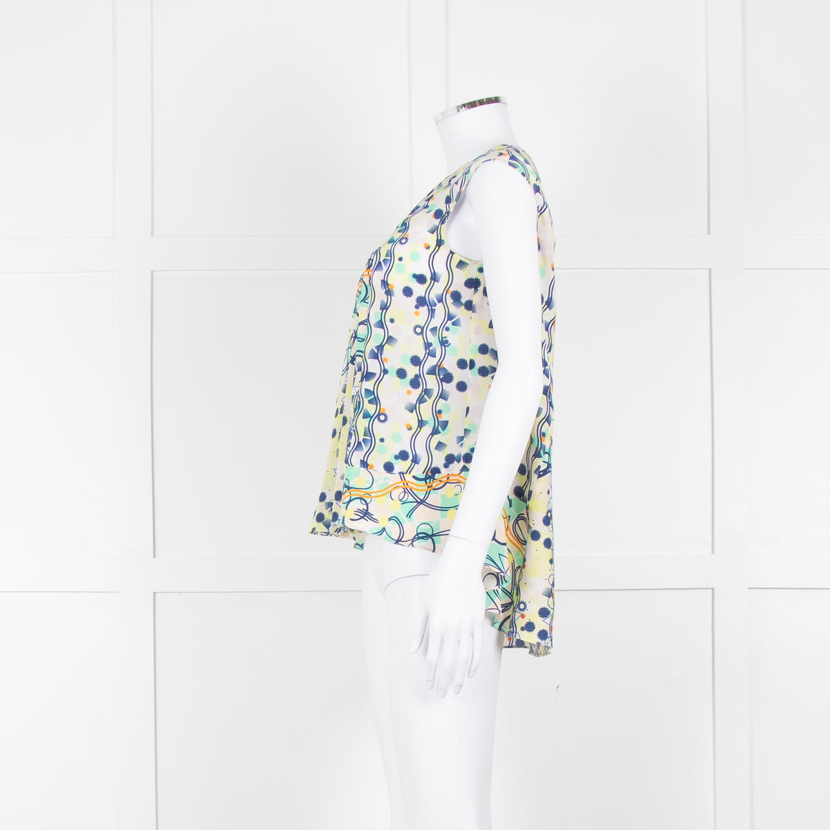 Peter Pilotto Cream Blue Yellow Floral Print Silk Sleeveless Top