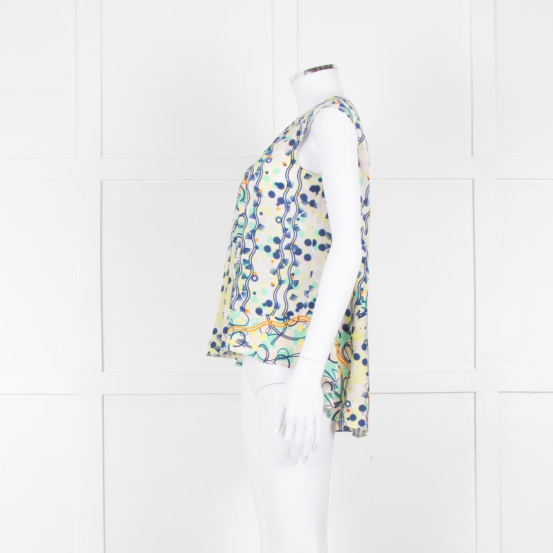 Peter Pilotto Cream Blue Yellow Floral Print Silk Sleeveless Top