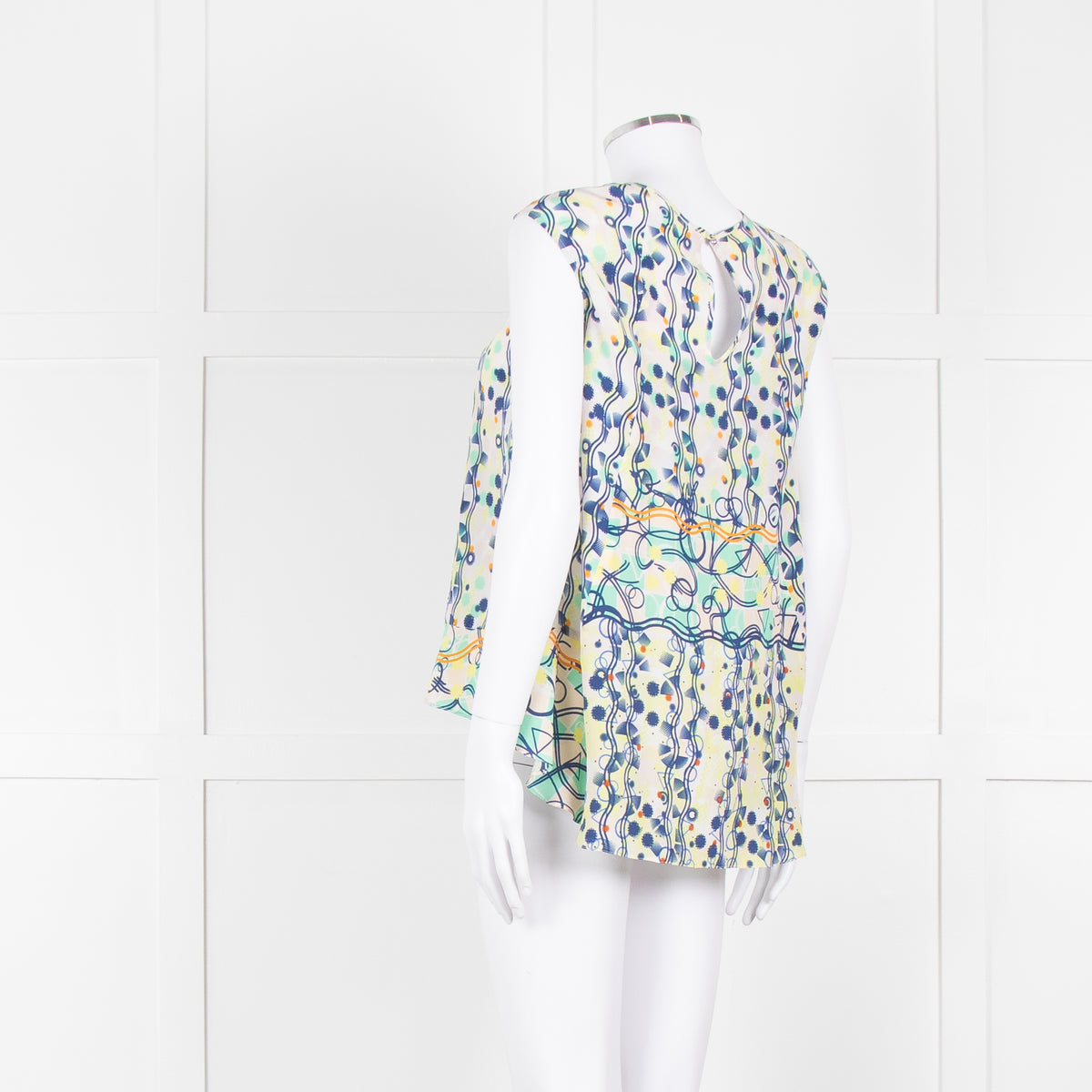 Peter Pilotto Cream Blue Yellow Floral Print Silk Sleeveless Top