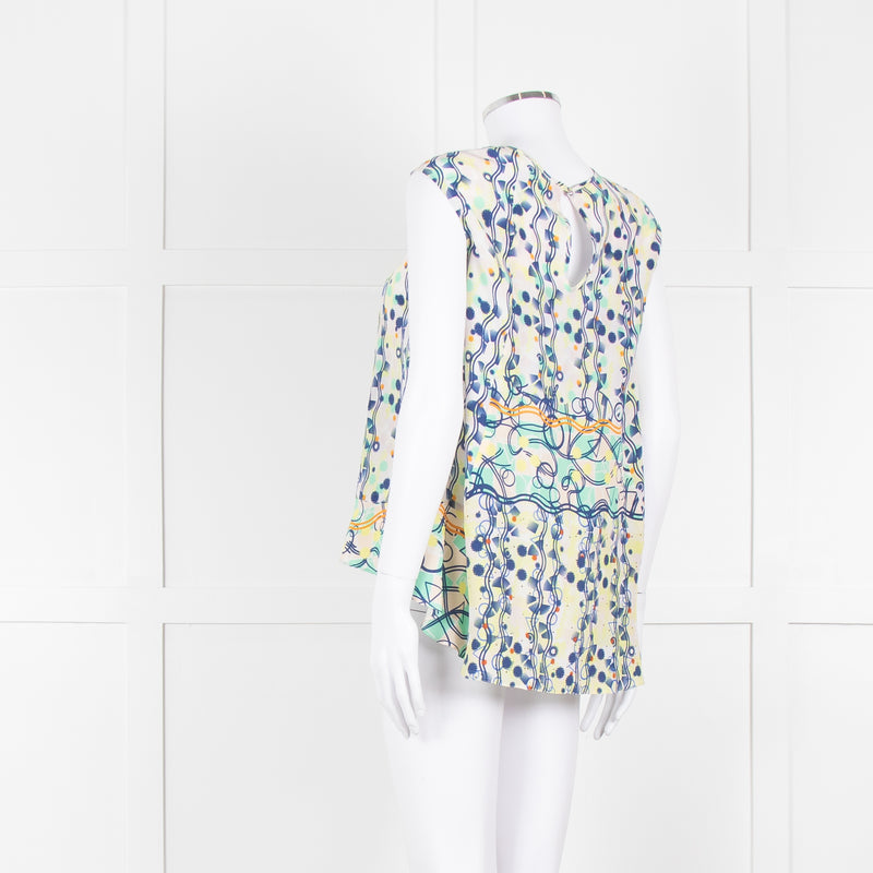 Peter Pilotto Cream Blue Yellow Floral Print Silk Sleeveless Top