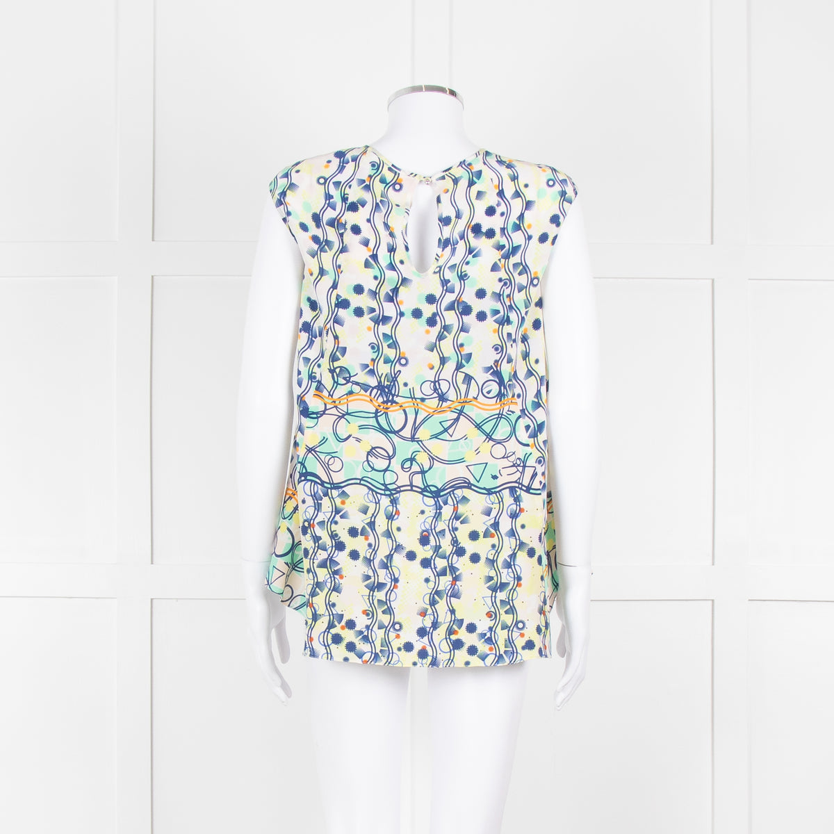 Peter Pilotto Cream Blue Yellow Floral Print Silk Sleeveless Top