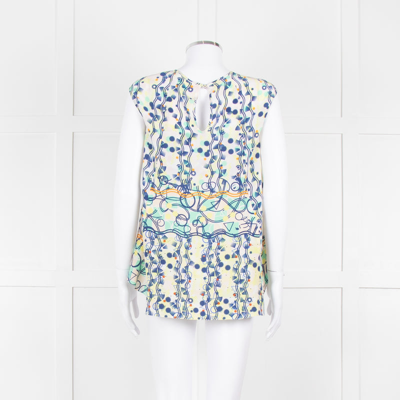 Peter Pilotto Cream Blue Yellow Floral Print Silk Sleeveless Top