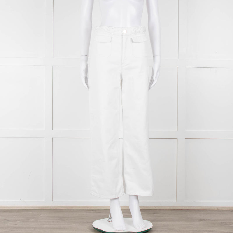 Sandro White Denim Braided Waist Front Pocket Detail Wide Leg Jeans