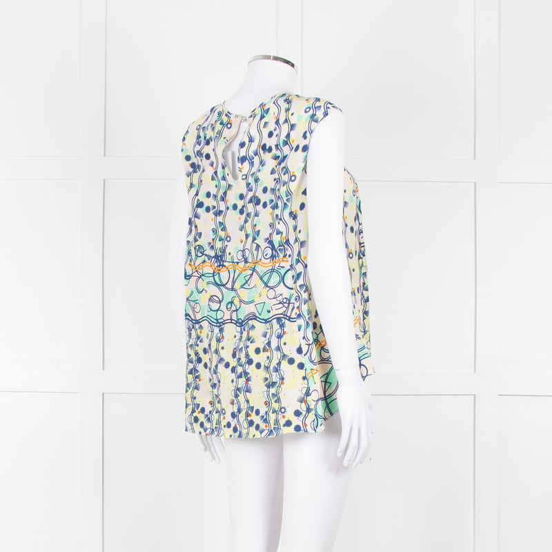 Peter Pilotto Cream Blue Yellow Floral Print Silk Sleeveless Top
