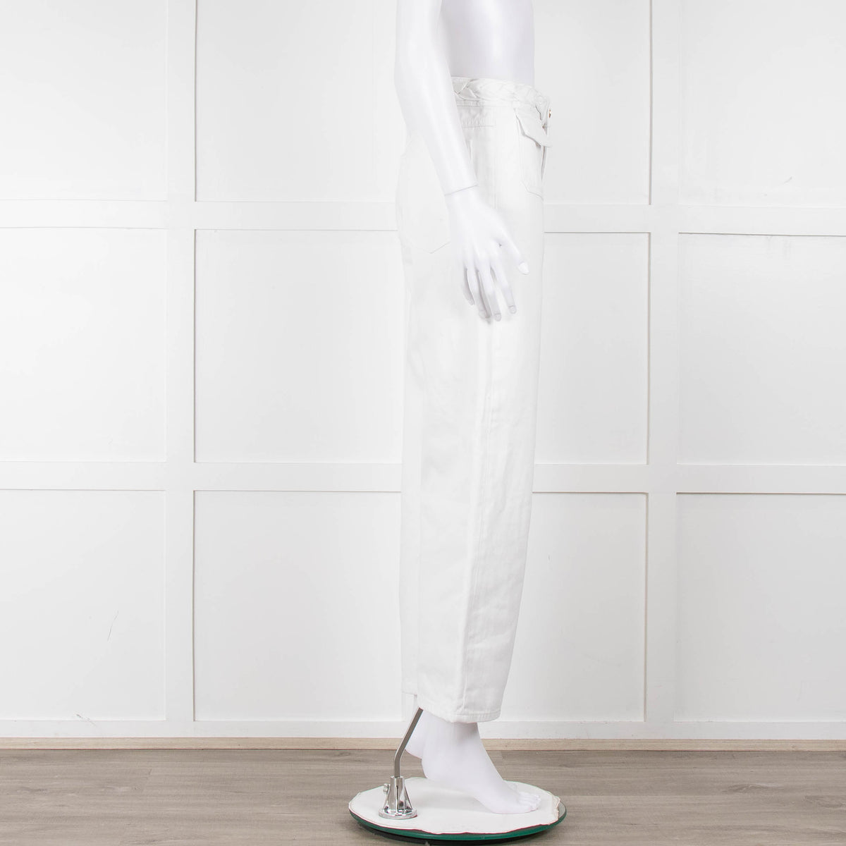 Sandro White Denim Braided Waist Front Pocket Detail Wide Leg Jeans