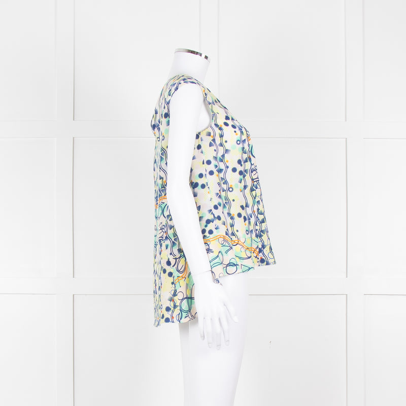 Peter Pilotto Cream Blue Yellow Floral Print Silk Sleeveless Top