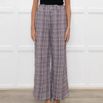 Joseph Cream Blue Red Mix Check Wide Leg Trousers