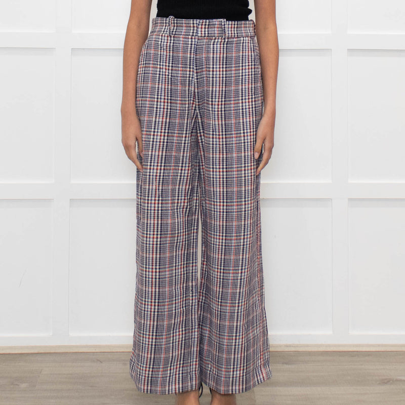 Joseph Cream Blue Red Mix Check Wide Leg Trousers