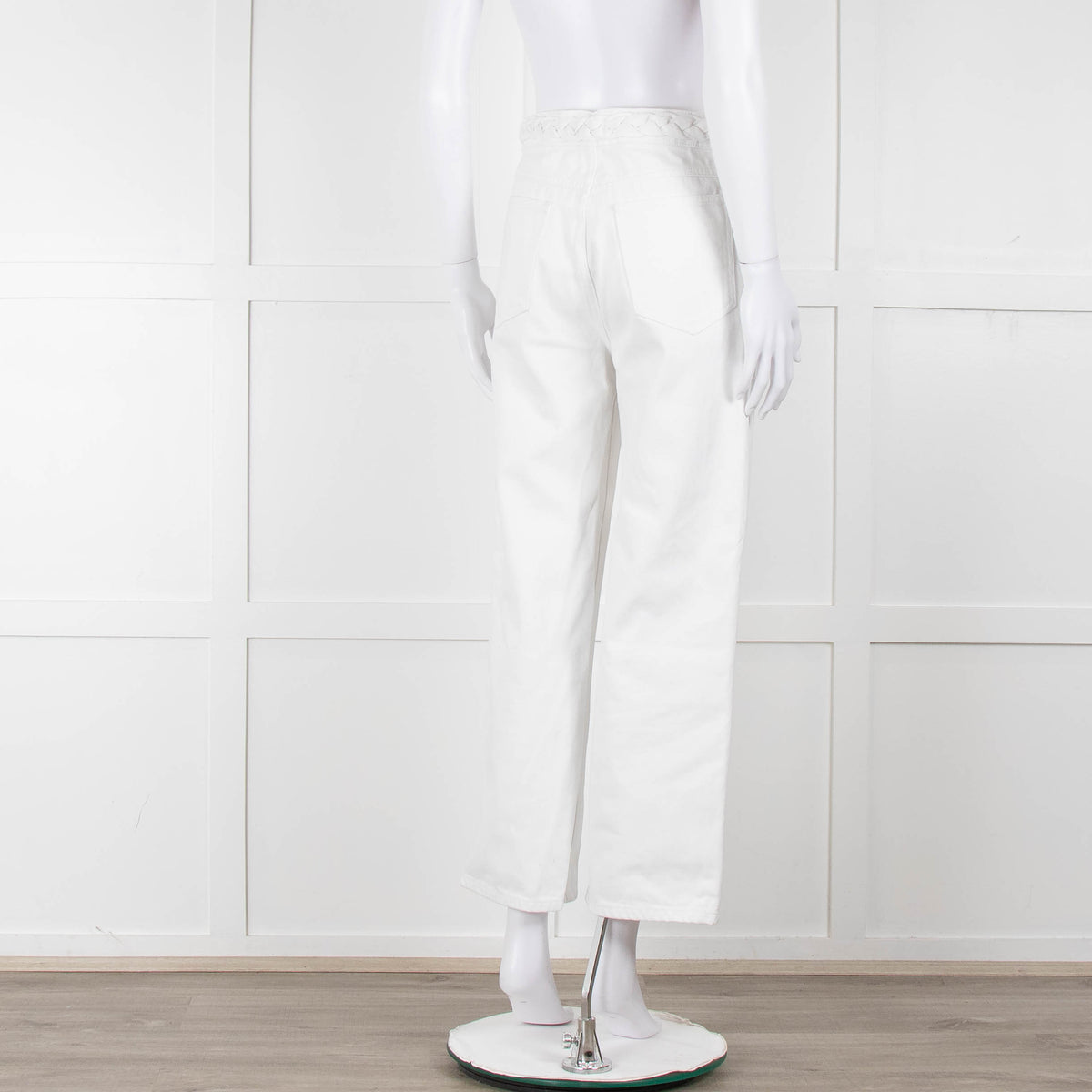 Sandro White Denim Braided Waist Front Pocket Detail Wide Leg Jeans