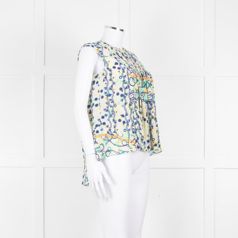 Peter Pilotto Cream Blue Yellow Floral Print Silk Sleeveless Top