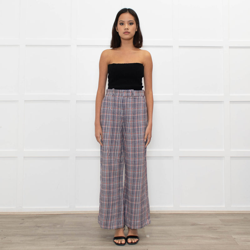 Joseph Cream Blue Red Mix Check Wide Leg Trousers