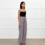 Joseph Cream Blue Red Mix Check Wide Leg Trousers