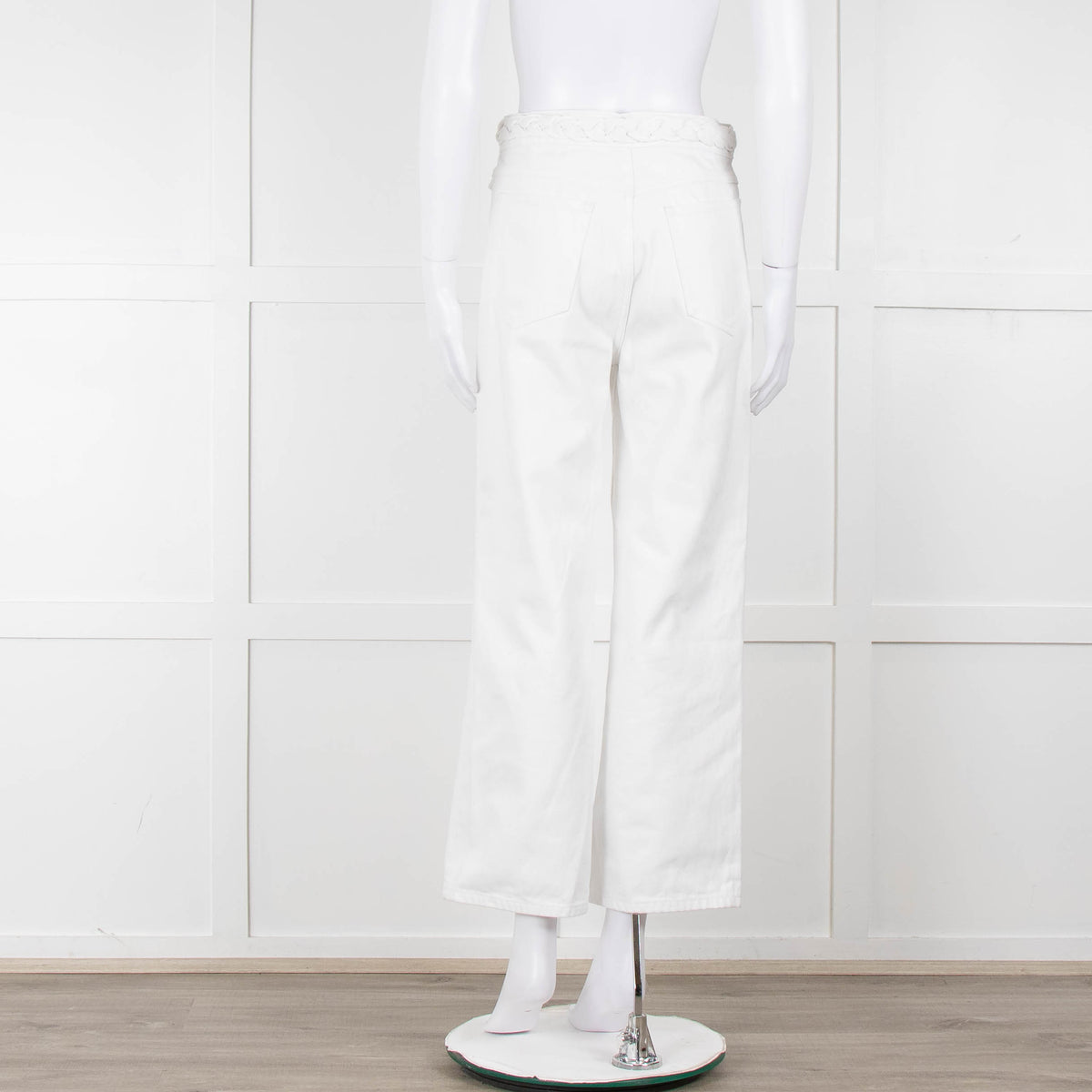 Sandro White Denim Braided Waist Front Pocket Detail Wide Leg Jeans