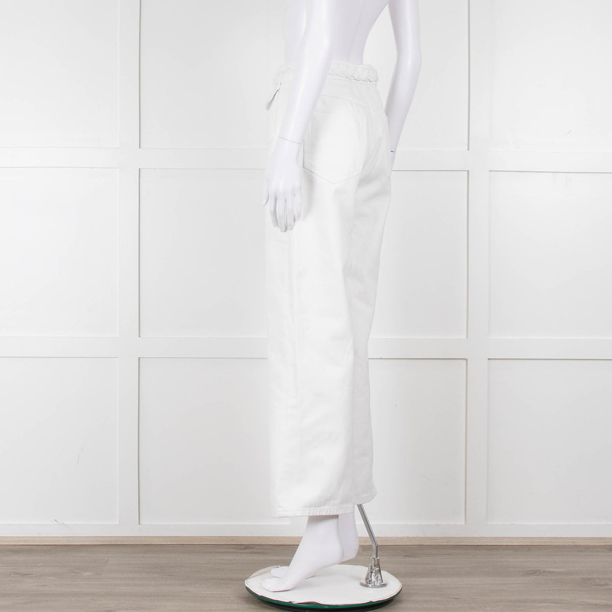 Sandro White Denim Braided Waist Front Pocket Detail Wide Leg Jeans